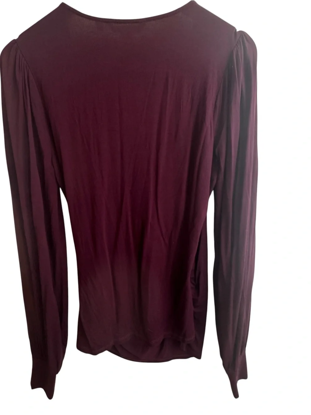 Boden Blouson Wrap Top Burgundy V Neck Cuff Long Sleeve Size 8